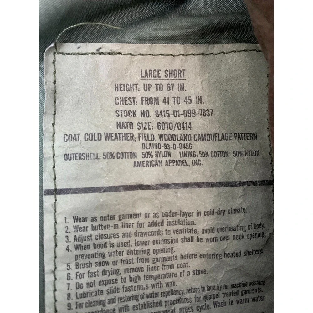 U.S. Army M-65 Field Jacket Authentic 1993 L 10th Mountain Division